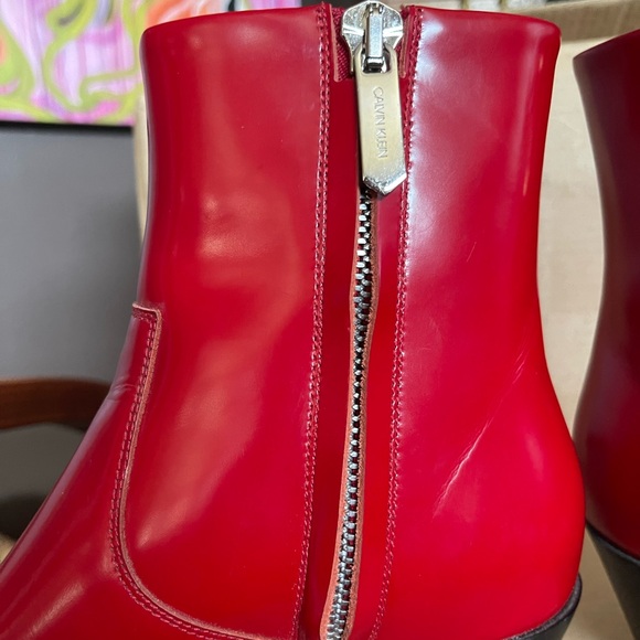 Calvin Klein 205W39NYC Tiesa Red Leather Ankle Boots sz 38 - Picture 8 of 9
